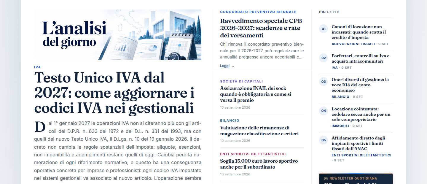 Il feed editoriale di Studio Pizzano con gli articoli del giorno e la classifica dei più letti