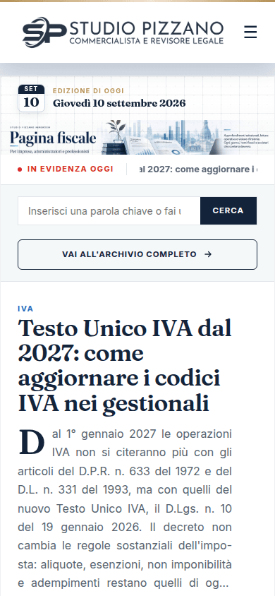La homepage di Studio Pizzano su mobile